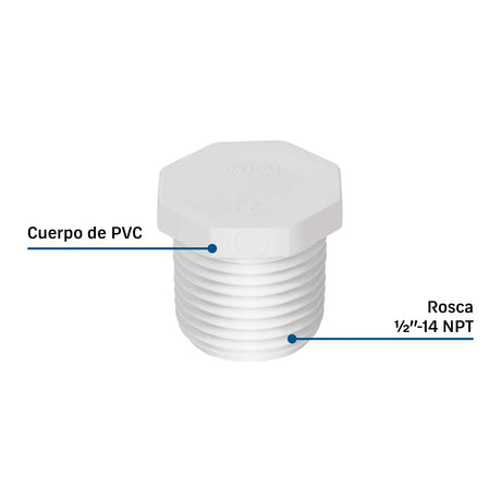 Tapón macho de PVC 1/2', Foset
