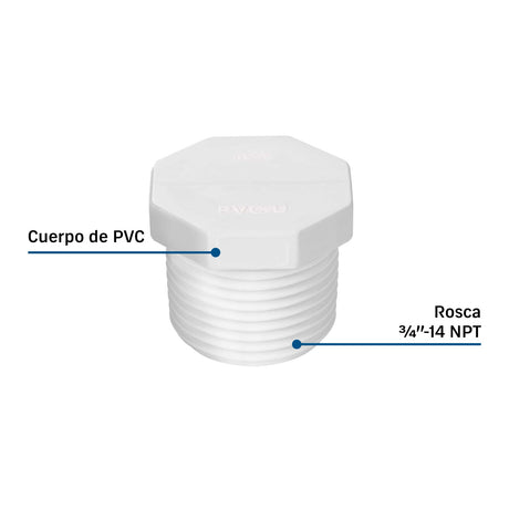 Tapón macho de PVC 3/4', Foset