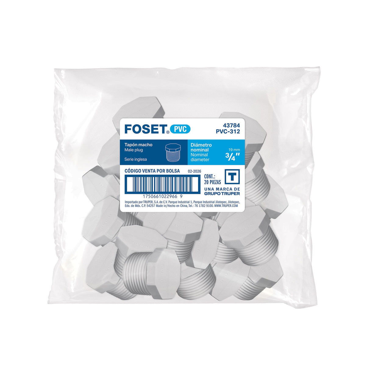 Tapón macho de PVC 3/4', Foset