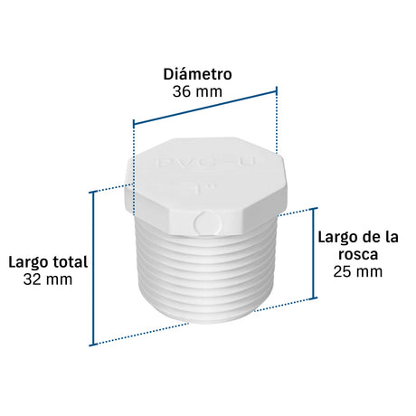 Tapón macho de PVC 1', Foset