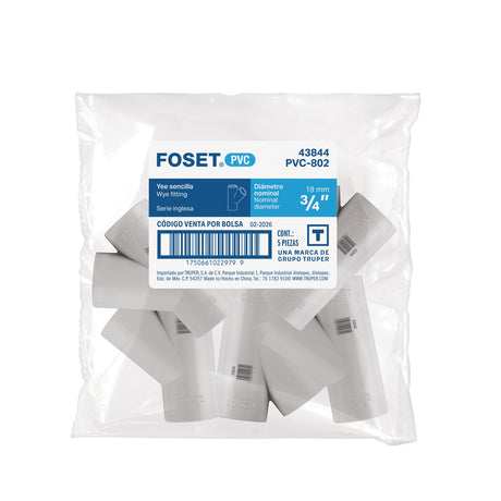 Yee sencilla de PVC 3/4', Foset