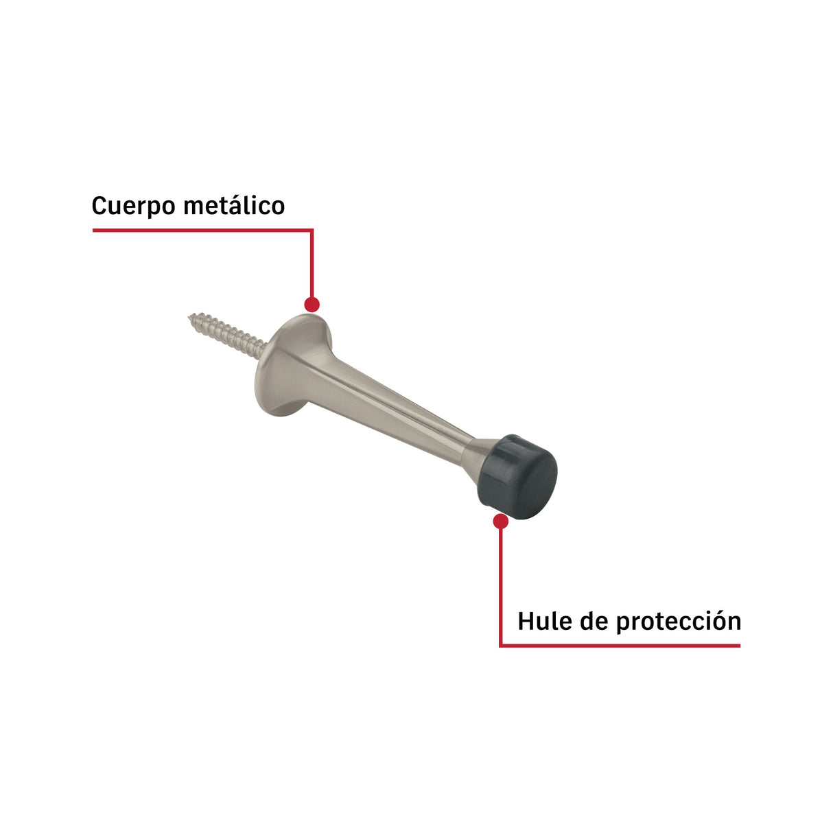 Tope recto para puerta, acabado níquel satín, Hermex