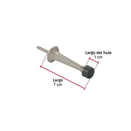 Tope recto para puerta, acabado níquel satín, Hermex