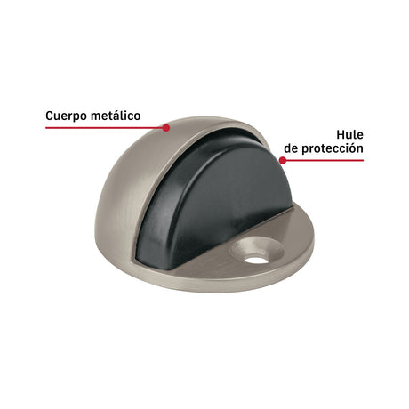 Tope tipo media luna para puerta, níquel satín, Hermex