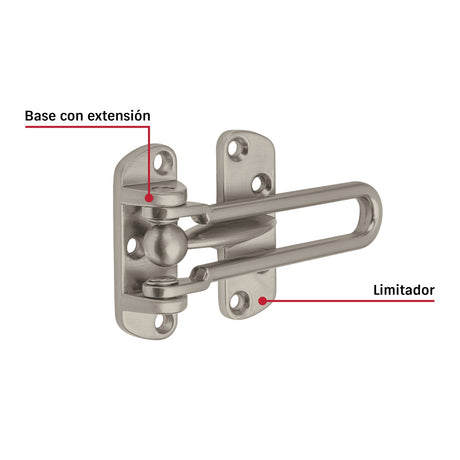 Pasador abatible para puerta, acabado níquel satín, Hermex