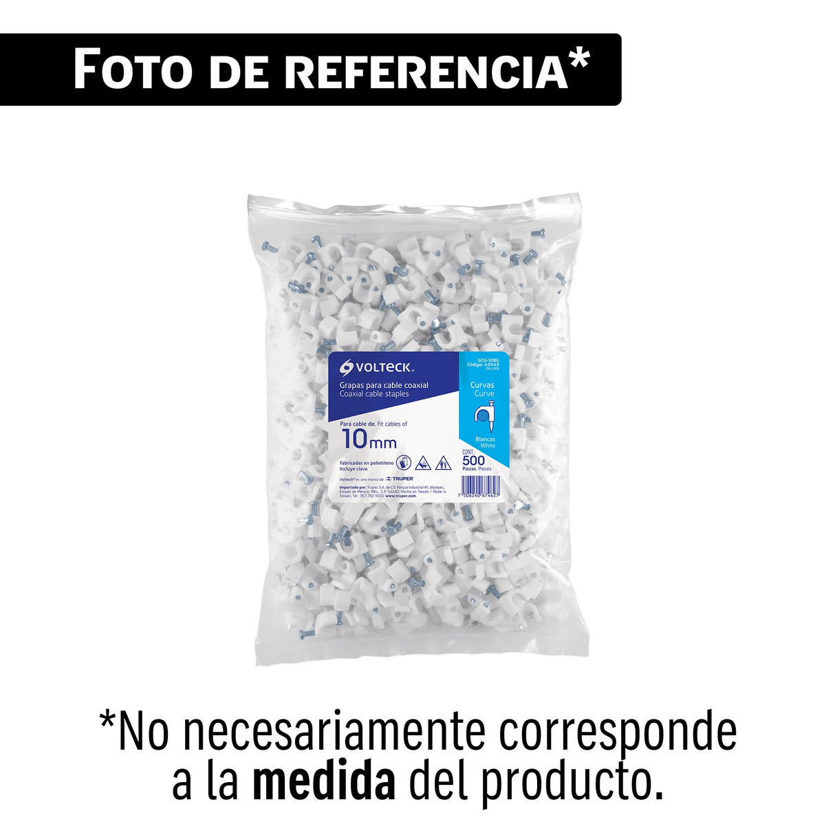 Bolsa con 100 grapas blancas de 12 mm para cable redondo