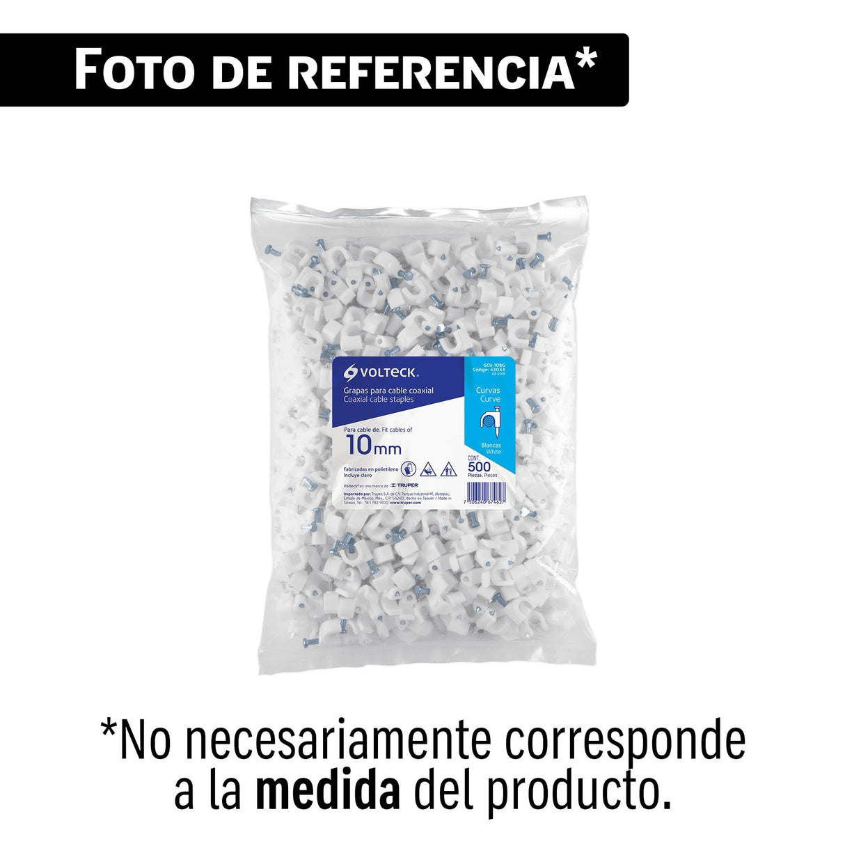 Bolsa con 100 grapas blancas de 8.5 mm para cable plano