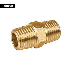 Niple unión NPT de latón, 1/4' con tuerca hexagonal, Foset