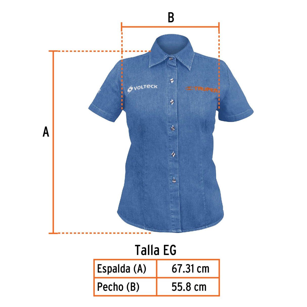 Camisa de Mezclilla Manga Corta para Mujer, Eg, Truper