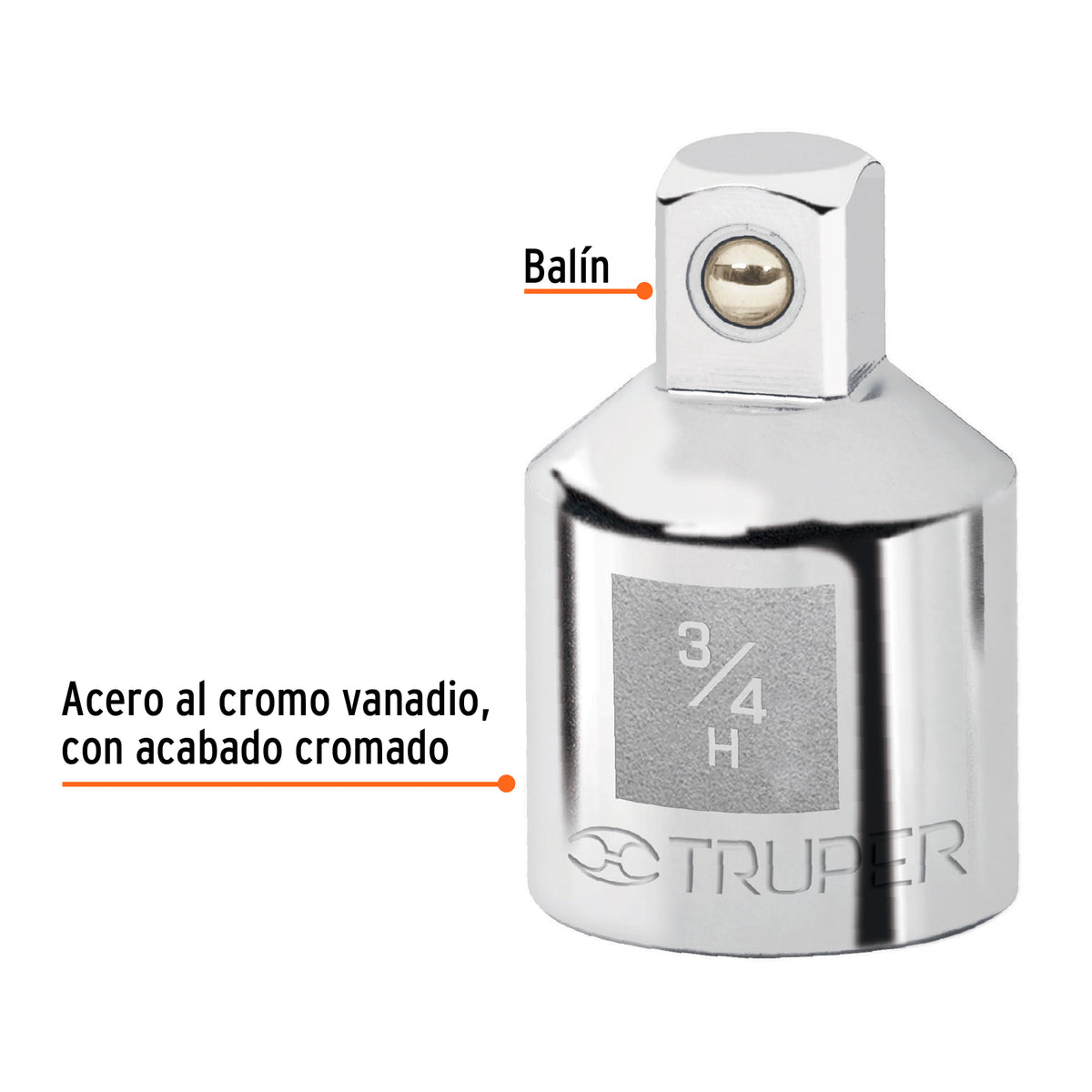 Adaptador para Matraca de Cuadro 3/4' a Cuadro 1/2', Truper