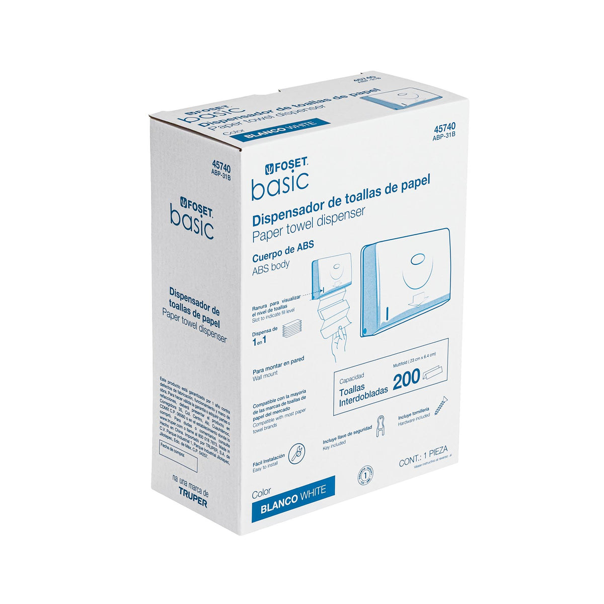 Dispensador Chico para Toallas de Papel, Blanco, Foset Basic