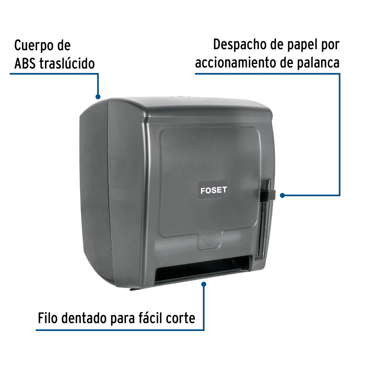 Dispensador de ABS para Toalla de Papel en Rollo, Humo, Foset