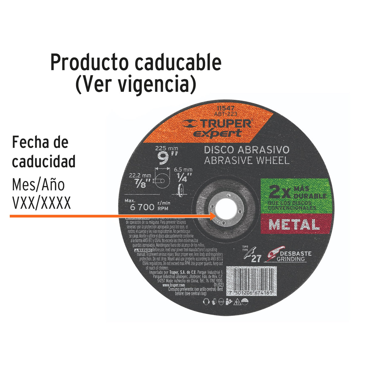 Disco Tipo 27 de 9' X 6.4 mm Desbaste de Metal, Expert