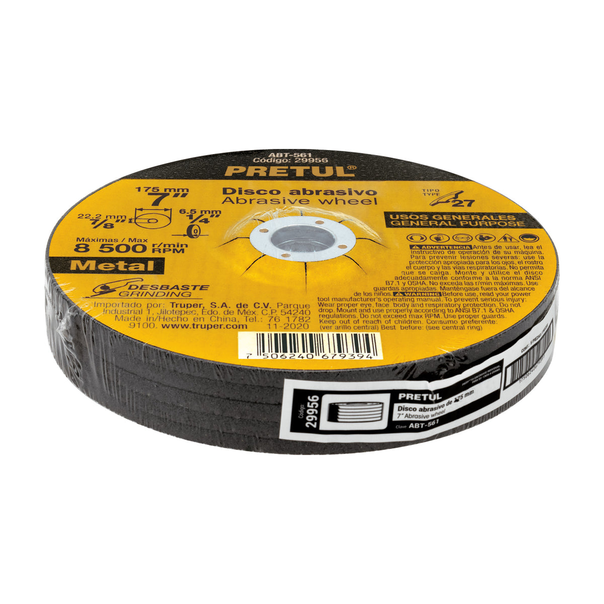 Disco Tipo 27 de 7' X 6.2 mm Desbaste de Metal, Pretul