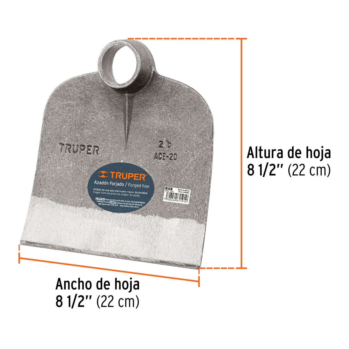 Azadón Centroamericano 2.0 lb, sin Mango, Truper