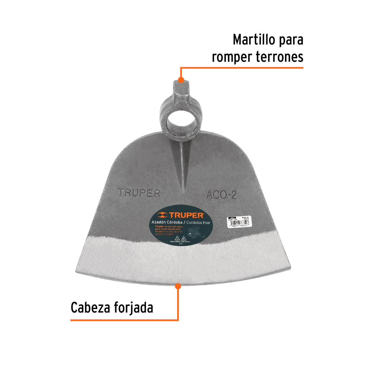 Azadón Córdoba No. 2 de 2.2 lb, sin Mango, Truper