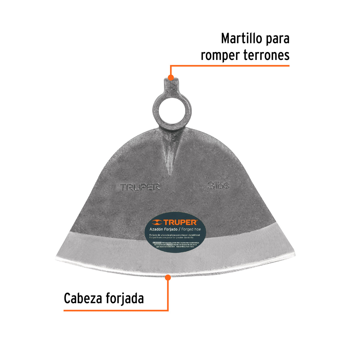 Azadón Córdoba No. 3 de 2.8 lb, sin Mango, Truper