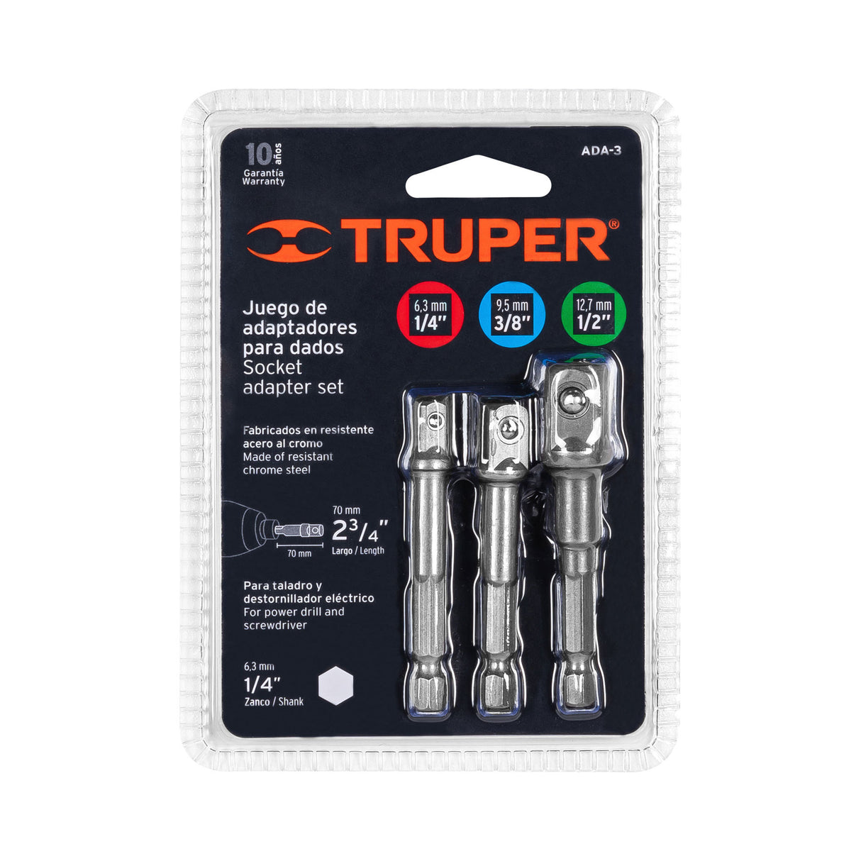 Juego de 3 Adaptadores para Dados de 1/4', 3/8' y 1/2'