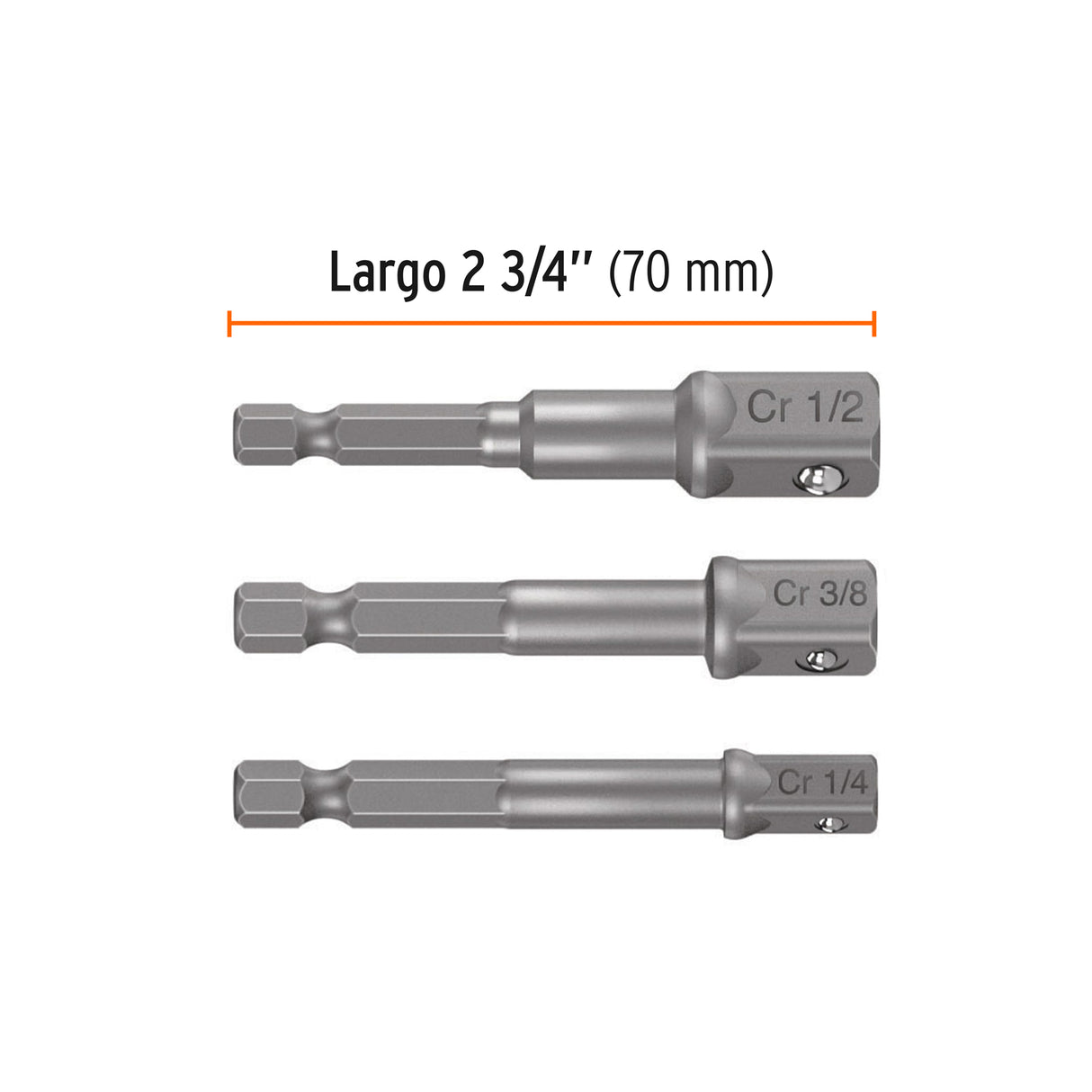 Juego de 3 Adaptadores para Dados de 1/4', 3/8' y 1/2'