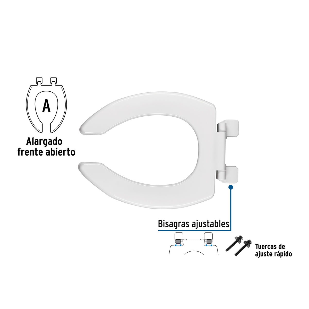 Asiento Alargado sin Tapa para Taza Fluxómetro, Blanco, Foset