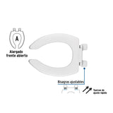 Asiento Alargado sin Tapa para Taza Fluxómetro, Blanco, Foset