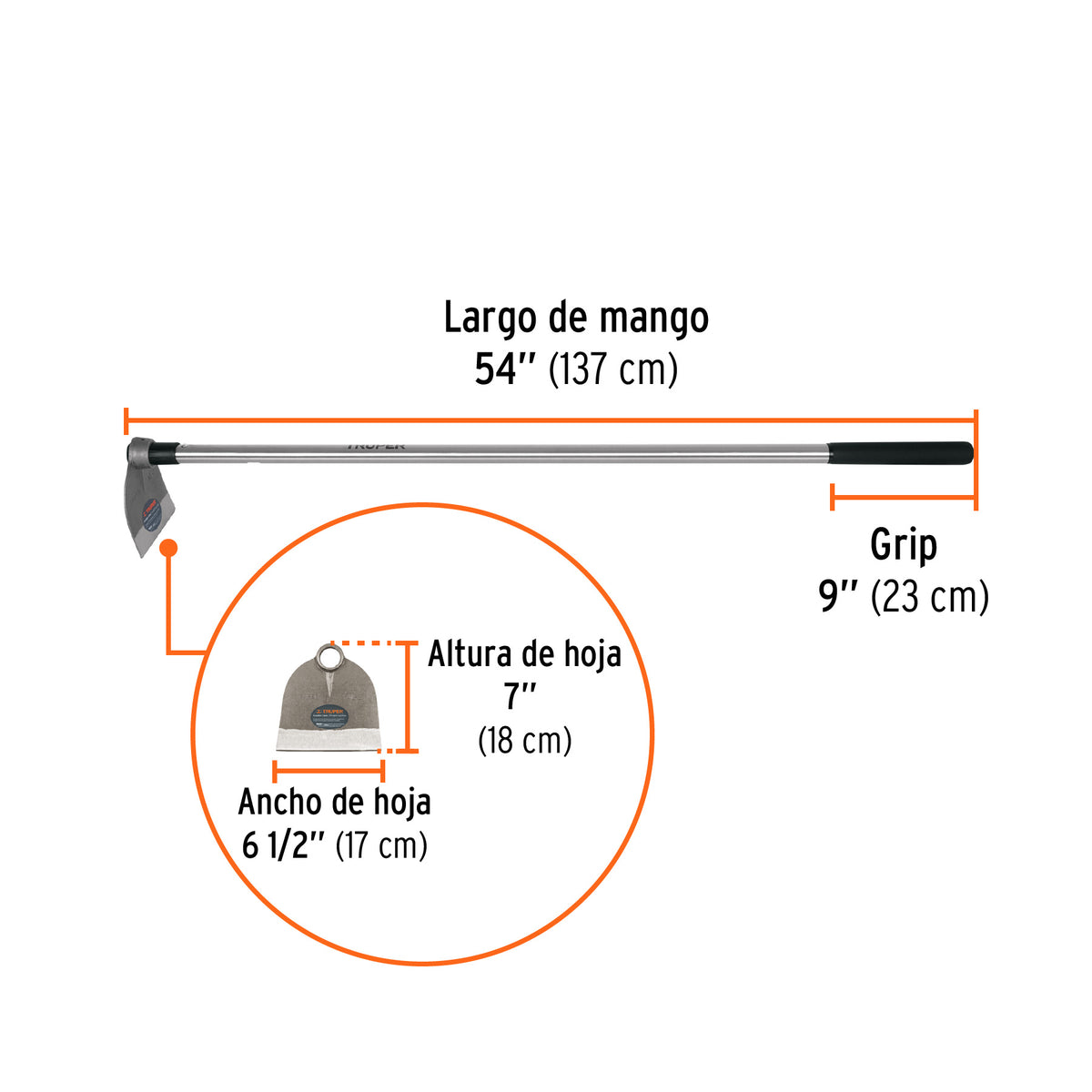 Azadón Lane No. 0 de 1.6 lb, Mango de Acero 54', Truper