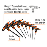 Juego 8 Llaves Allen Std Extralargas Mango T, Punta de Bola