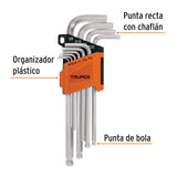 Juego 10 Llaves Allen Largas Std Punta Bola con Organizador