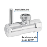 Llave Angular 1/2', 1/4 de Vuelta, Roscable, Maneral Palanca