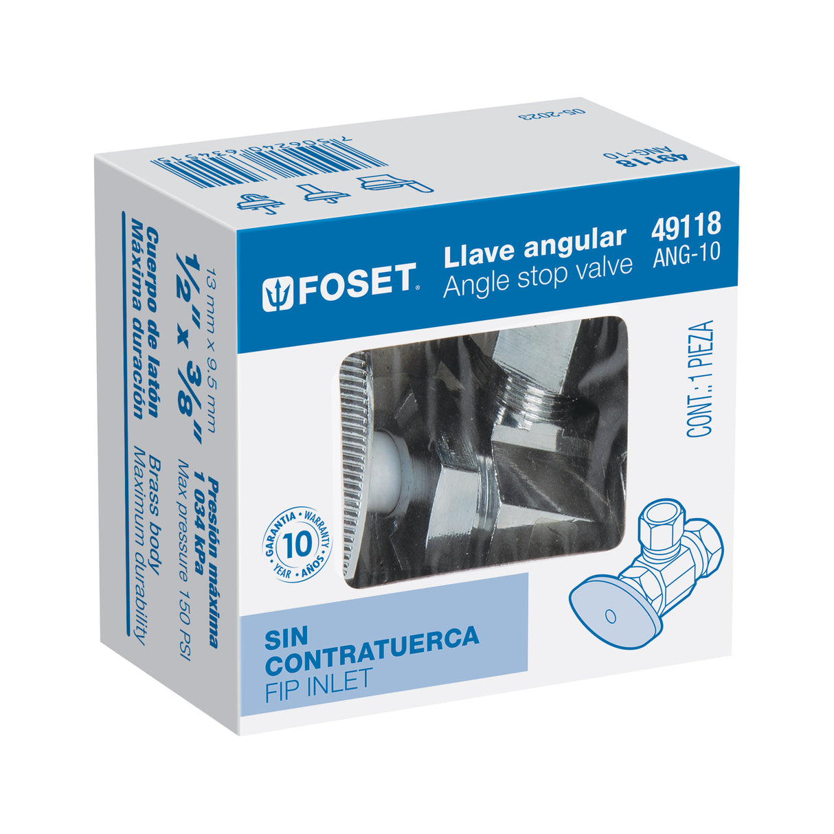 Llave Angular 1/2 X 3/8', Multivuelta, Barrilito, Foset