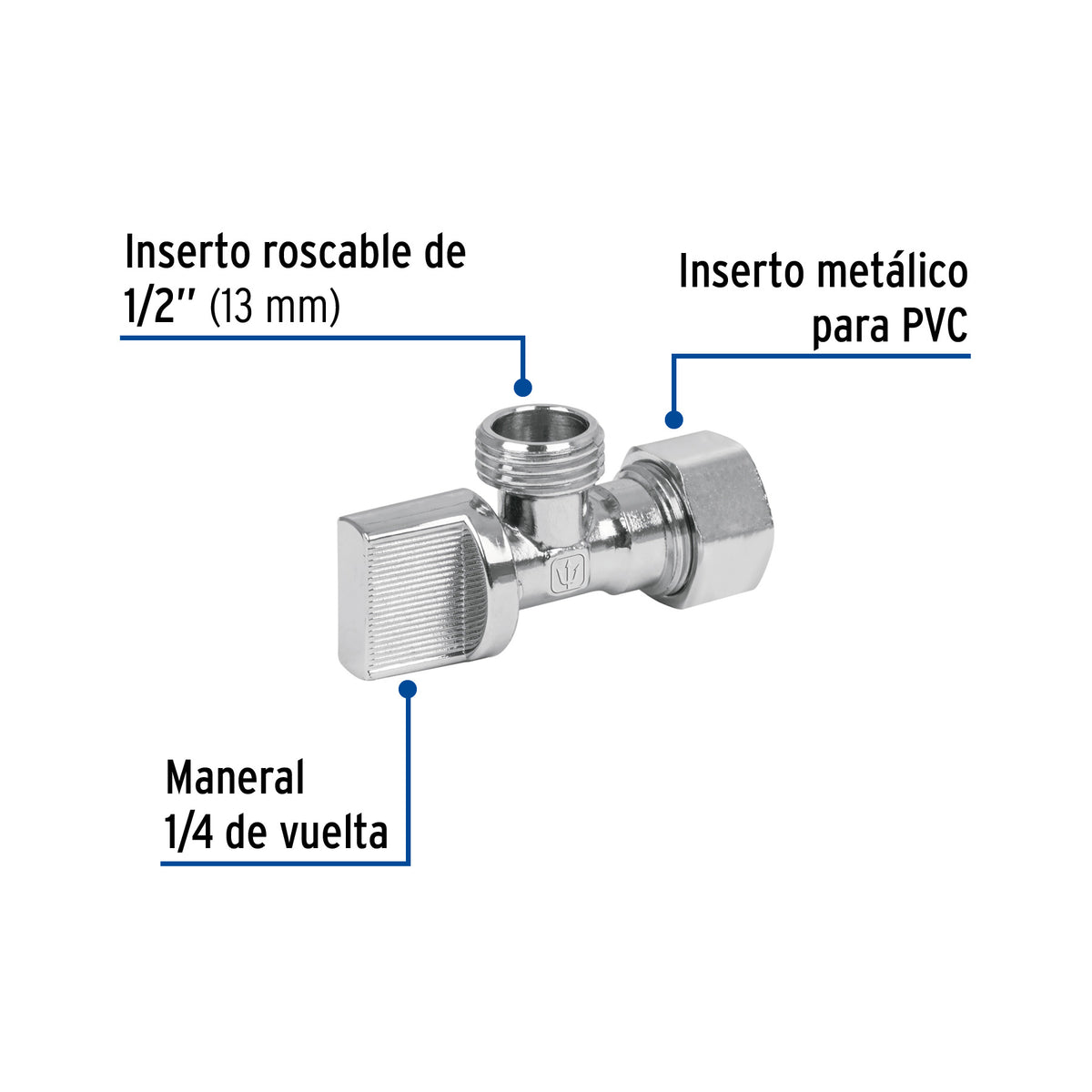 Llave Angular 1/2' para CPVC, 1/4 Vuelta, Barrilito, Foset