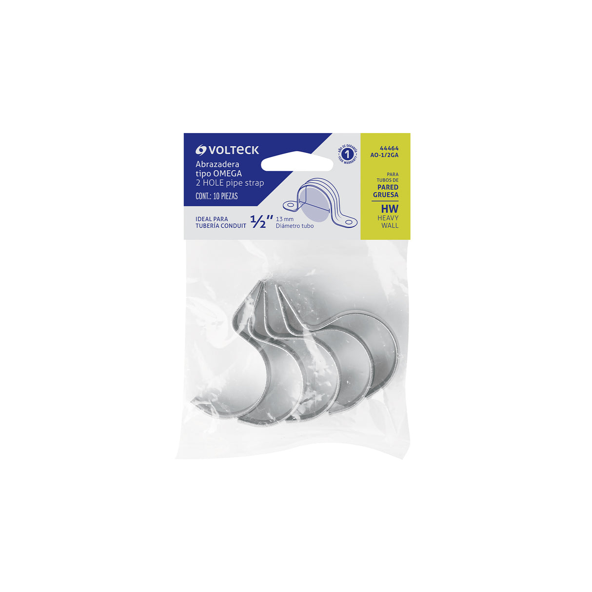 Bolsa C/10 Abrazaderas Tipo Omega 1/2' para Tubo Pared Gruesa