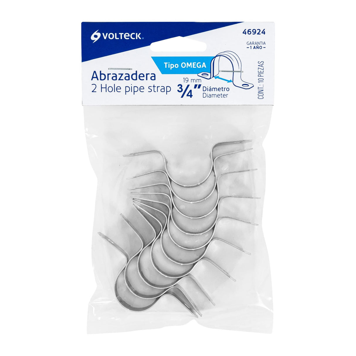Bolsa C/10 Abrazaderas Tipo Omega 3/4' para Tubo Pared Delgada