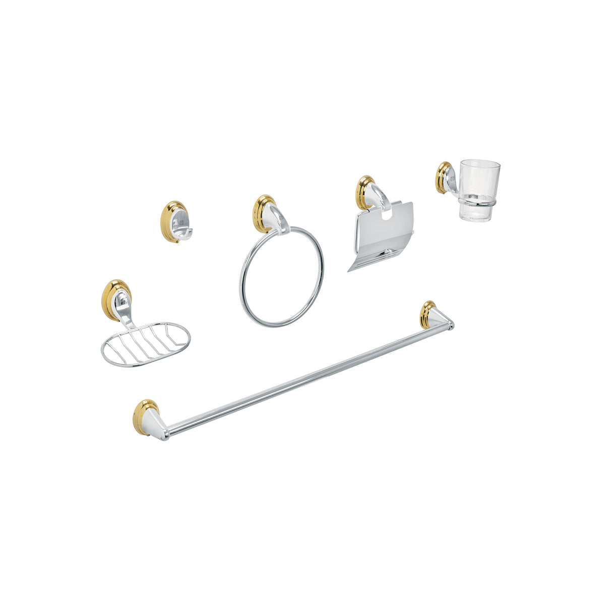 Juego de 6 Accesorios para Baño, Cromo-oro, Foset Aqua