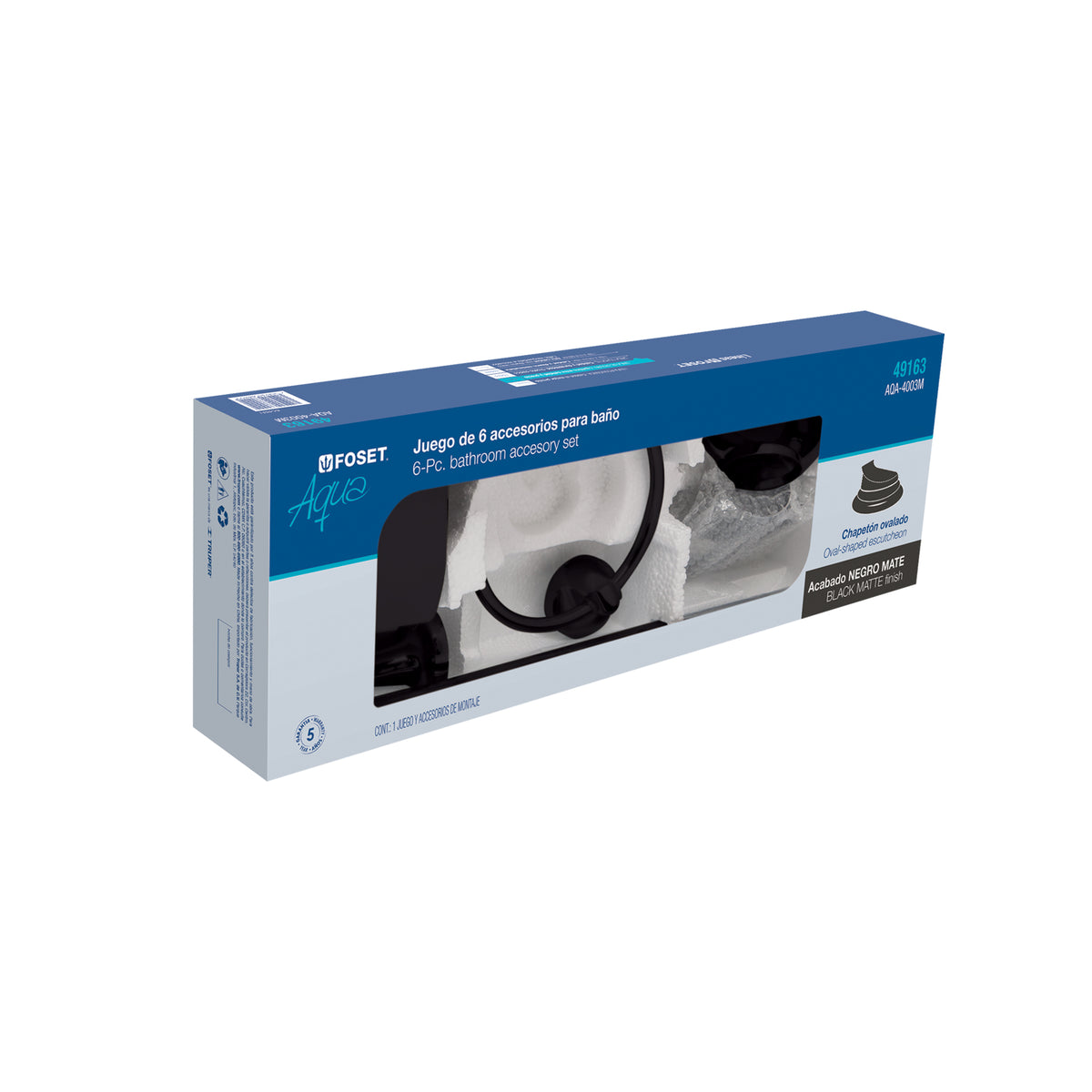 Juego de 6 Accesorios para Baño, Negro, Foset Aqua
