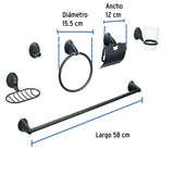 Juego de 6 Accesorios para Baño, Negro, Foset Aqua