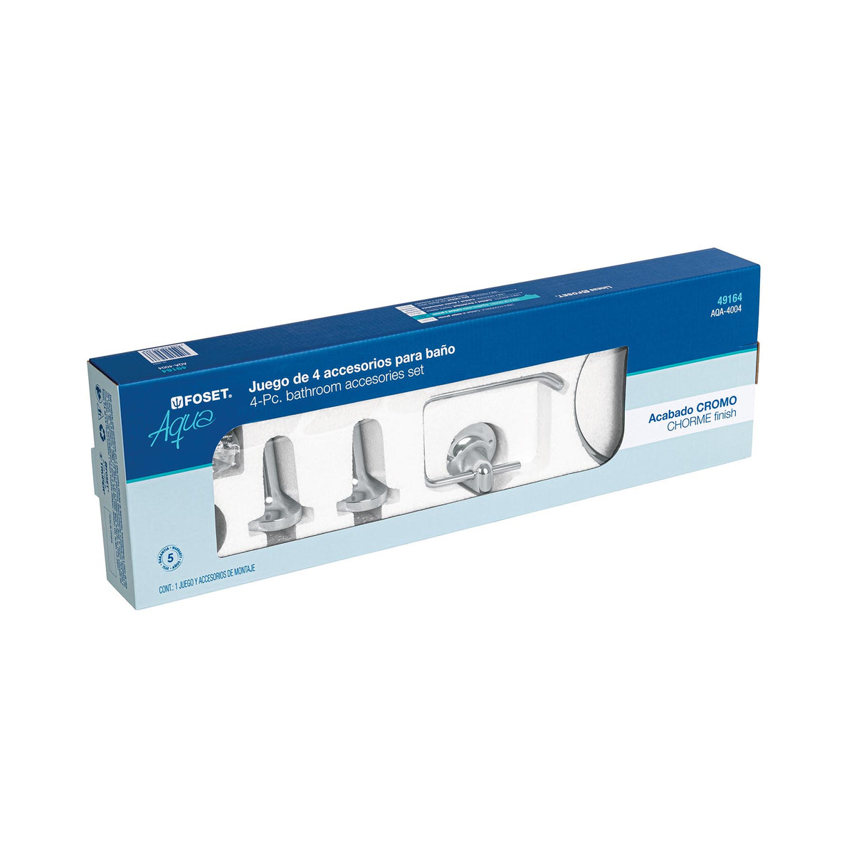 Juego de 4 Accesorios para Baño, Cromo, Foset Aqua