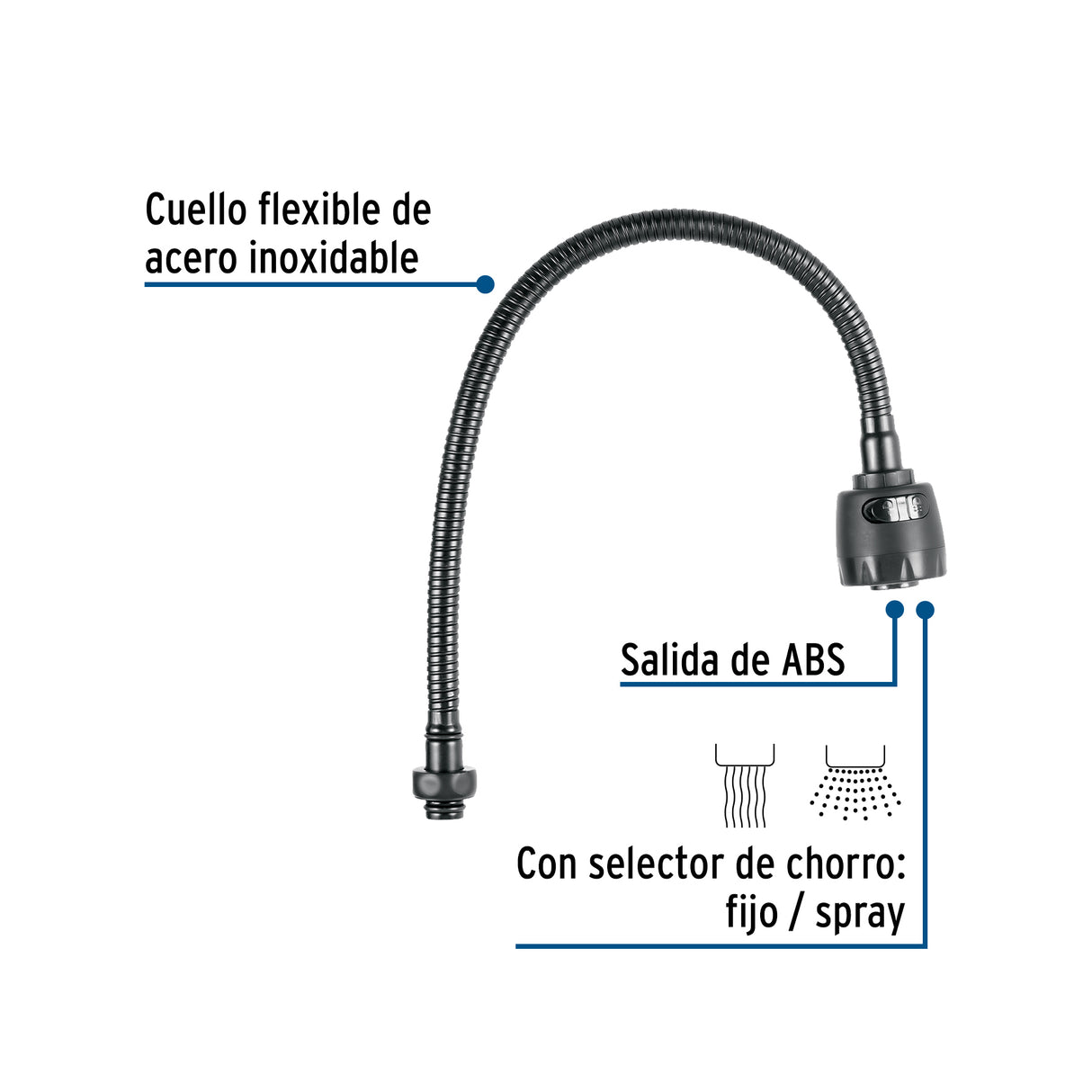 Cuello Flexible para Mezcladora de Fregadero, Negro, Aqua