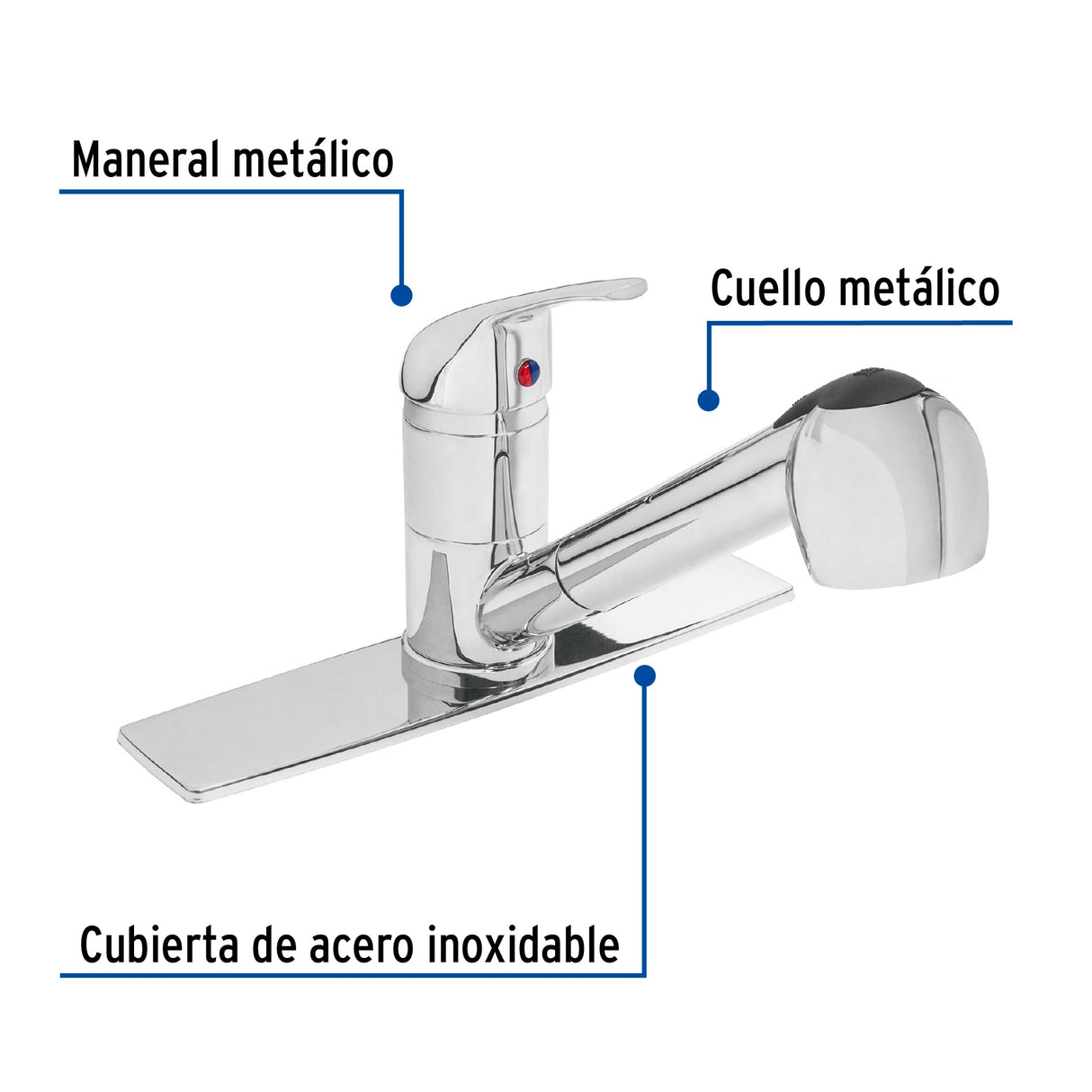 Monomando Fregadero Cromo, Cuello Extraíble, Aqua