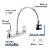 Mezcladora Fregadero 8' Cromo, Cuello Flexible, Cruceta, Aqua