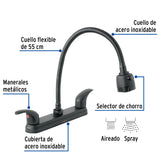 Mezcladora 8' para Fregadero, Flexible, Palanca, Negro, Aqua