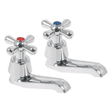 Juego 2 Llaves Individuales para Lavabo, Cromo, Cruceta, Aqua