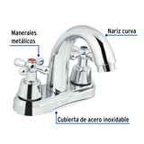 Mezcladora Lavabo 4' Cromo, Nariz Curva, Cruceta, Aqua