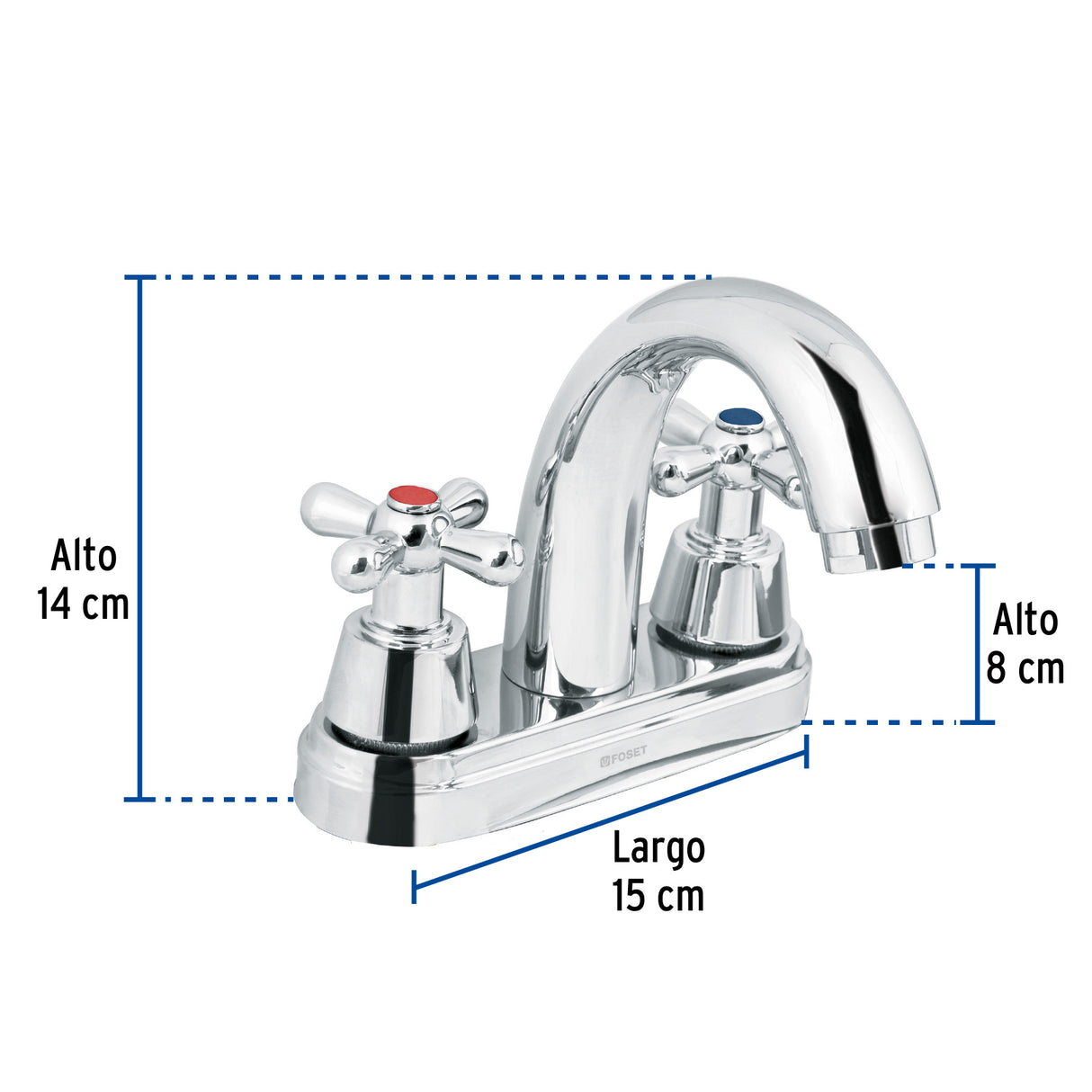 Mezcladora Lavabo 4' Cromo, Nariz Curva, Cruceta, Aqua