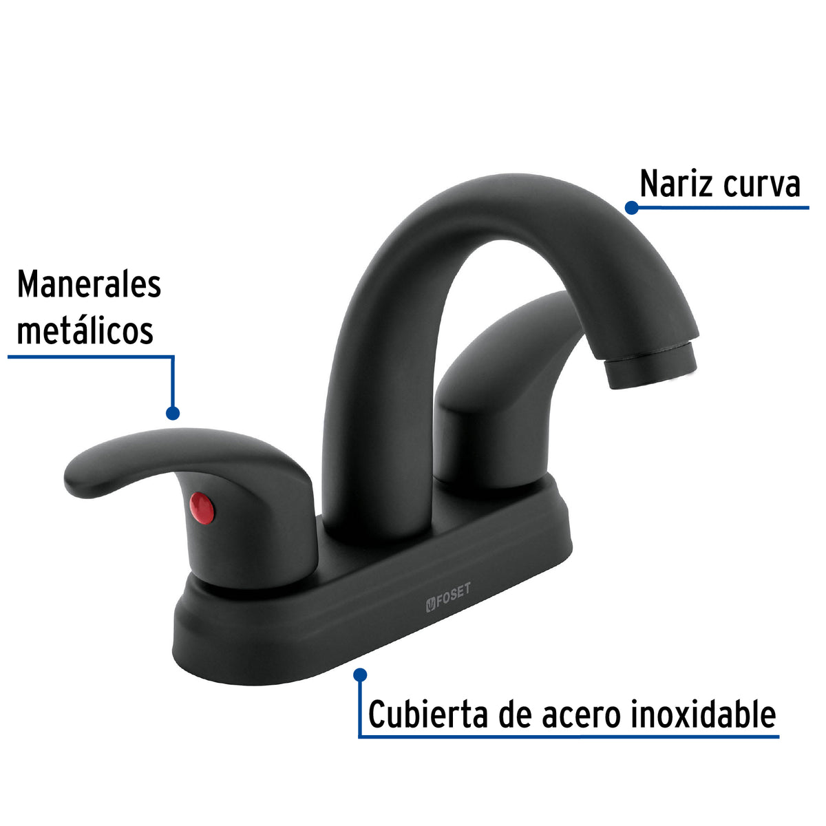 Mezcladora Lavabo 4' Negro, Nariz Curva, Palanca, Aqua