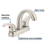 Mezcladora Lavabo 4' Satín, Nariz Curva, Palanca, Aqua