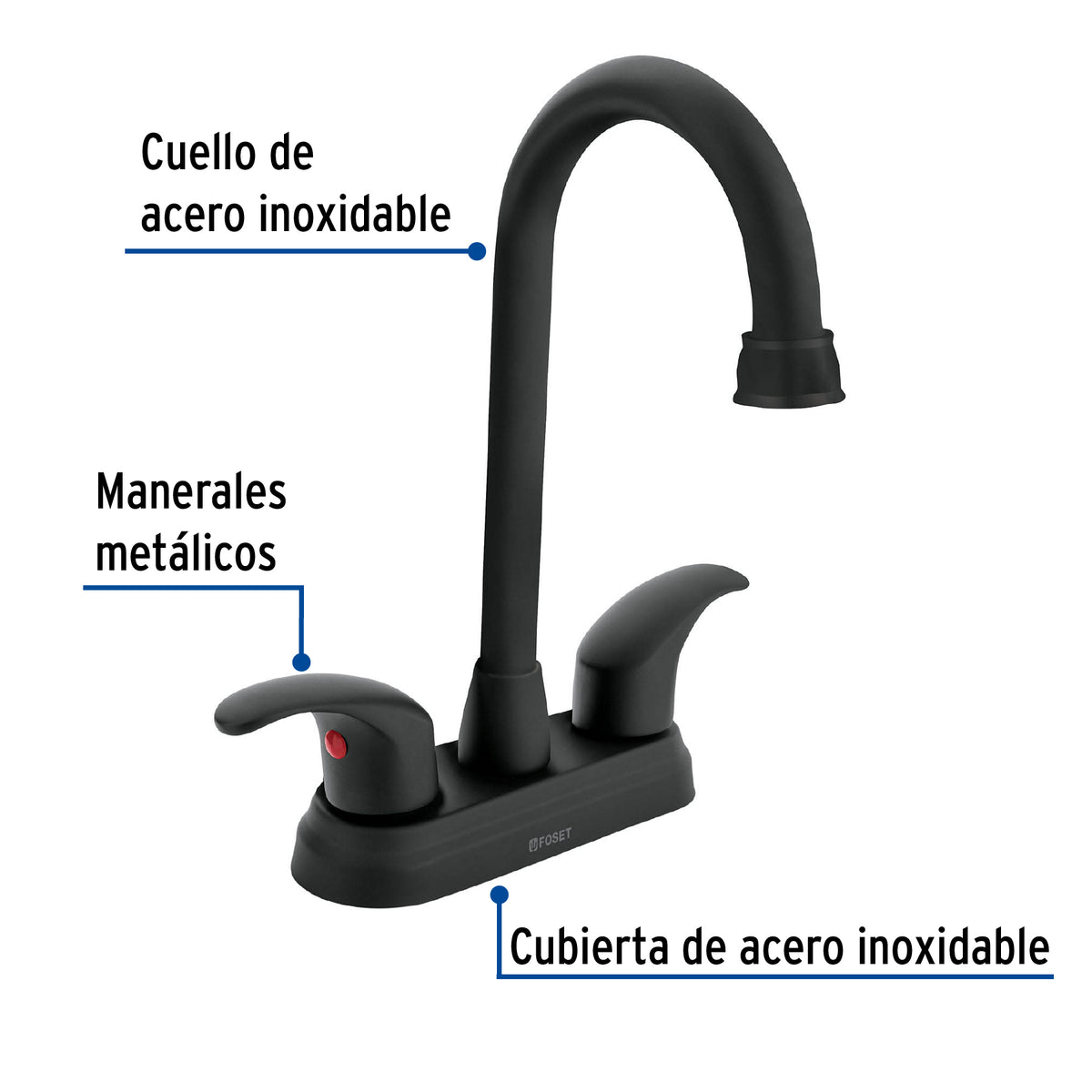 Mezcladora Lavabo 4' Negro, Tipo Bar, Palanca, Aqua