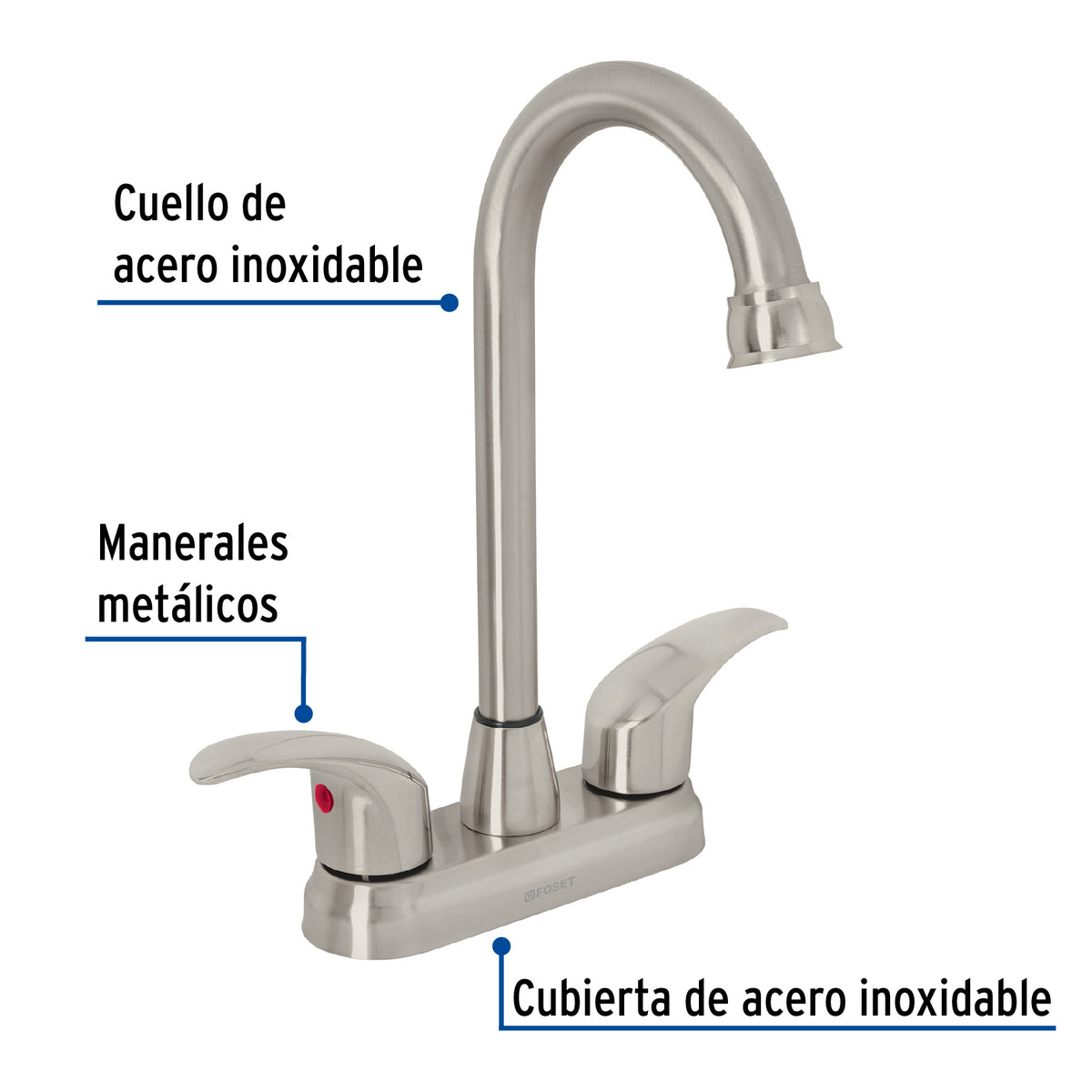 Mezcladora Lavabo 4' Satín, Tipo Bar, Palanca, Aqua