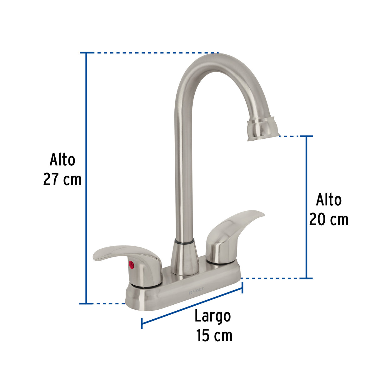 Mezcladora Lavabo 4' Satín, Tipo Bar, Palanca, Aqua