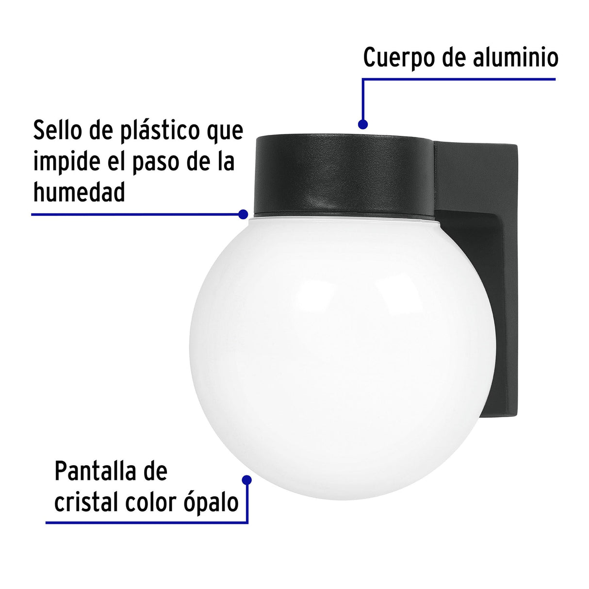 Arbotante de Pared Tipo Globo, Lámpara No Incluida, Volteck